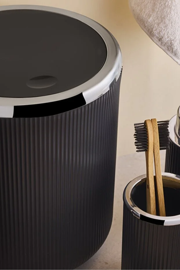 5 Parça Siyah Lisbone Gümüş Akrilik Banyo Seti Takımı Sıvı Sabunluk